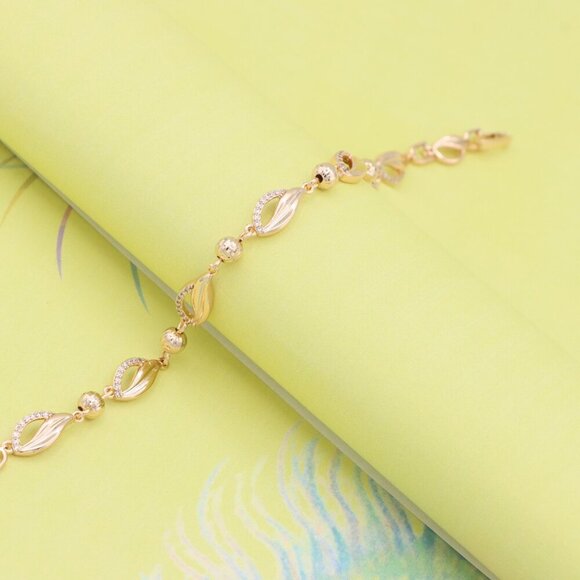 "Rose Gold Plated Elegant Leaf & Bead Chain Bracelet, XPBL0975 - Picture 5 of 12